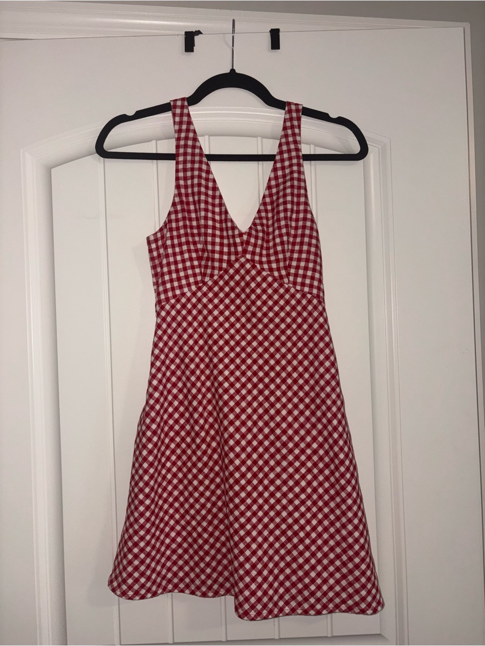 Abercrombie & Fitch Red Gingham V-Neck Mini Dress